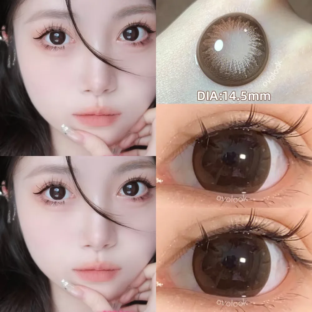 OVOLOOK-10 Colors Colored Contact Lenses for Eyes with Diopters Prescription Lenses for Myopia Natural Big Diameter Lens 1 Pair