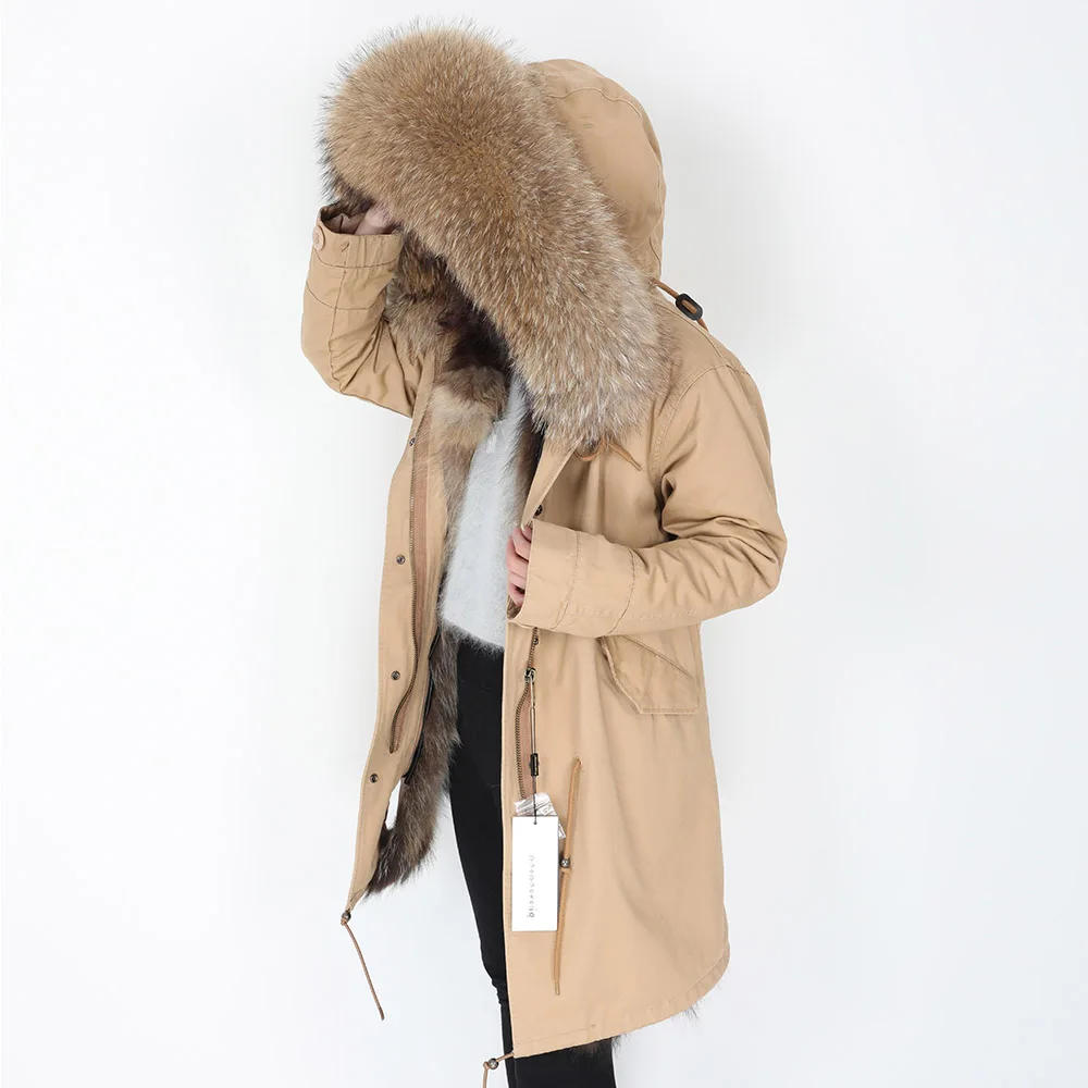 2024 Maomaokong Winter Jackets For Women Raccoon Fur Liner Inner Fur Jacket Natural Real Fur Collar Coat Women's Parkas