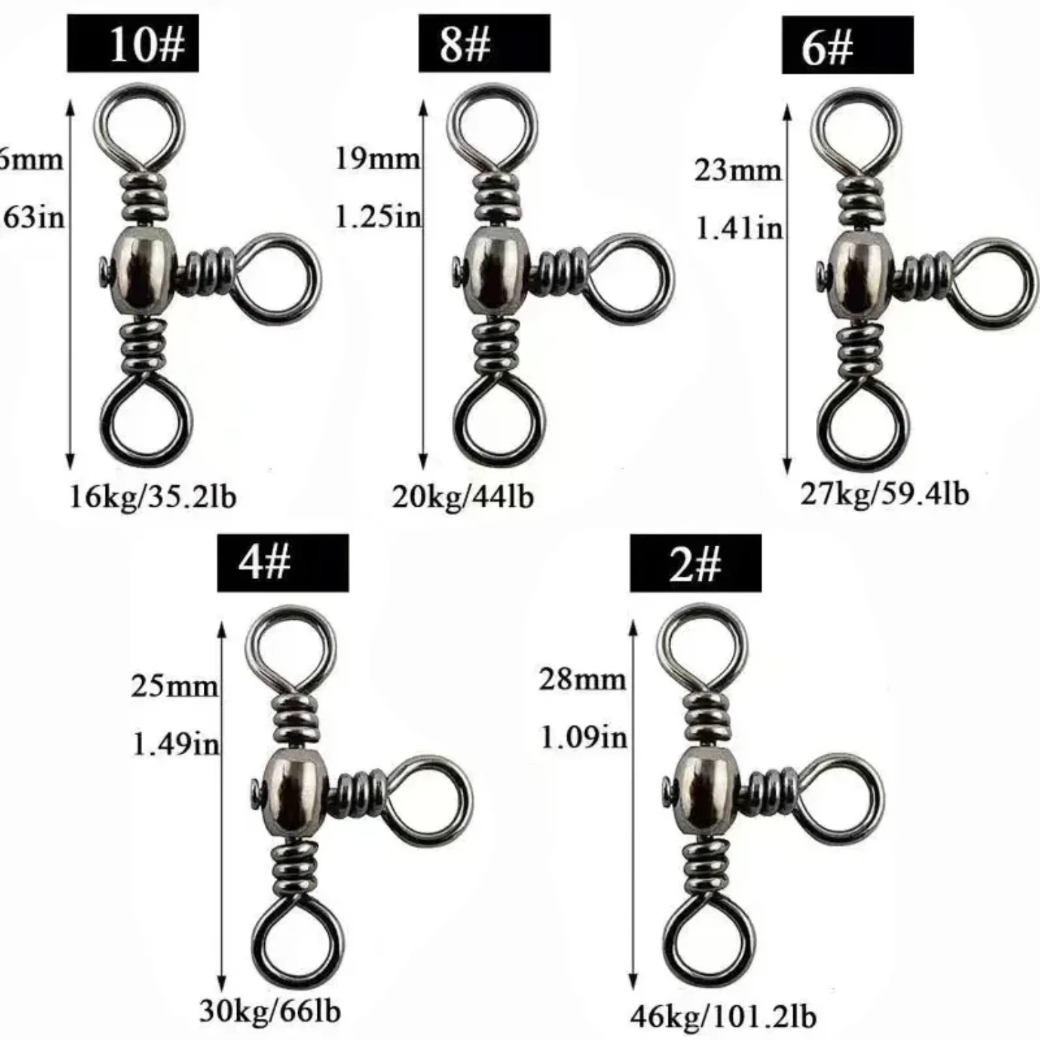 50PCS Fishing Accessories Black Nickel Plating T-Swivel Sub-Line Splitter Three-Prong Connector Outdoor Fishing Bazi Ring