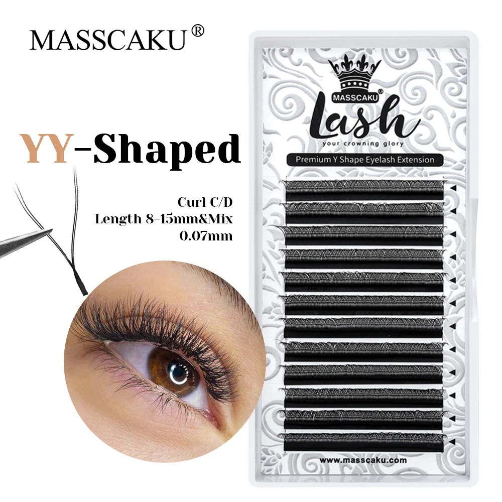 

Wholesale MASSCAKU 0.05/0.07mm Thickness Long-lasting Two Tips Y Design Eyelash Synthetic Mink Y Style Lashes for Professionals