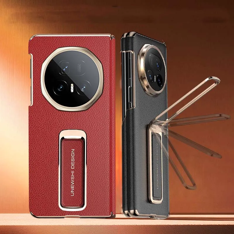 

Case for Honor Magic V5 Plating Luxury Leather Wristband Bracket Hinge all round Protection Shockproof Mobile Phone Case Cover