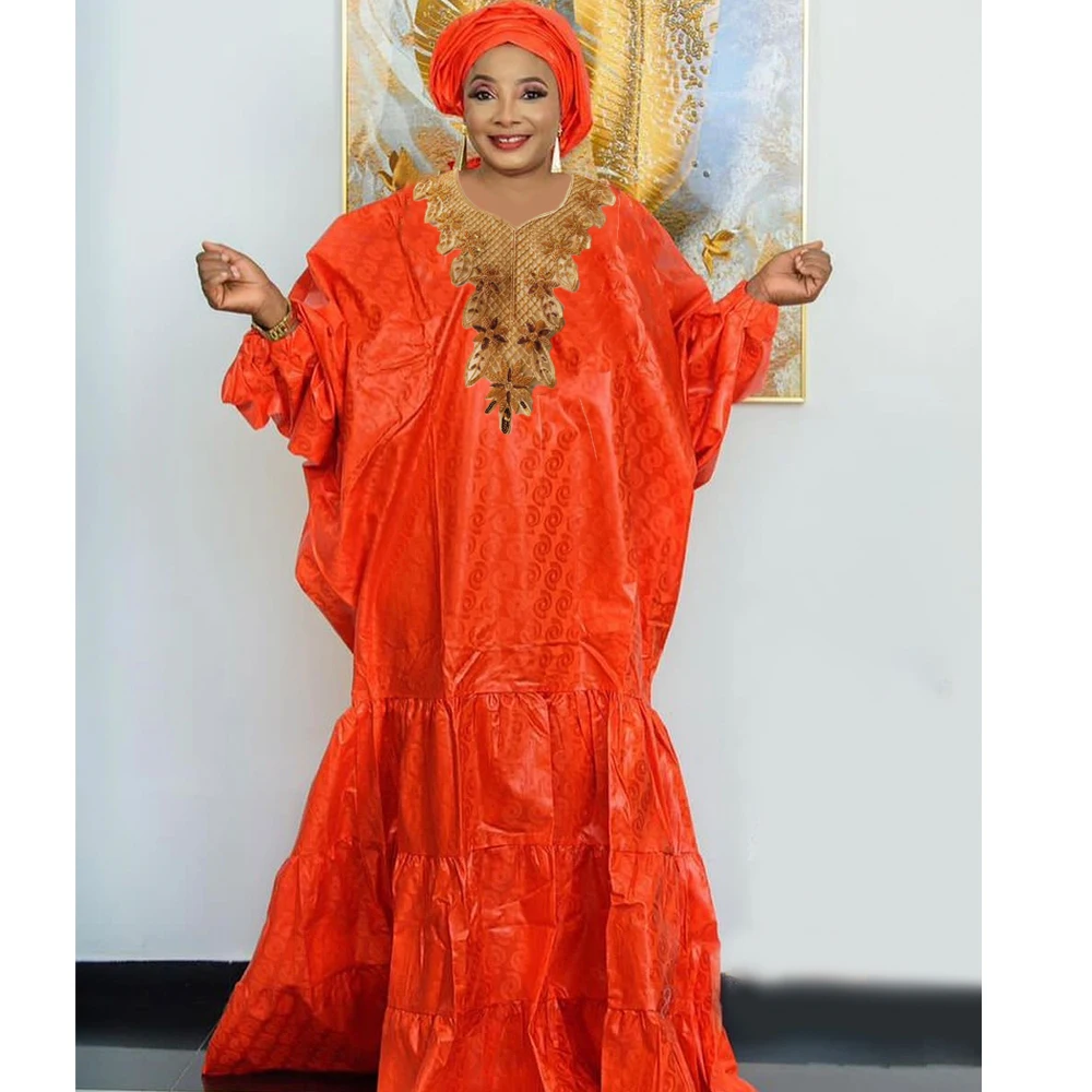 2024 i piรน nuovi abiti africani Bazin Riche di grandi dimensioni nigeriano nobile abito da sposa abbigliamento viola Guinea Lady abiti lunghi Boubou