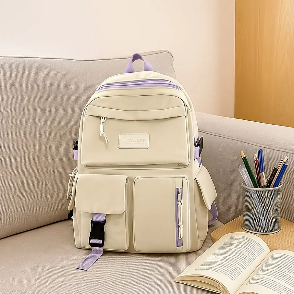 Mochila de estudante de grande capacidade respirável alça ajustável mochila escolar leve multi-bolso mochila casual viagem