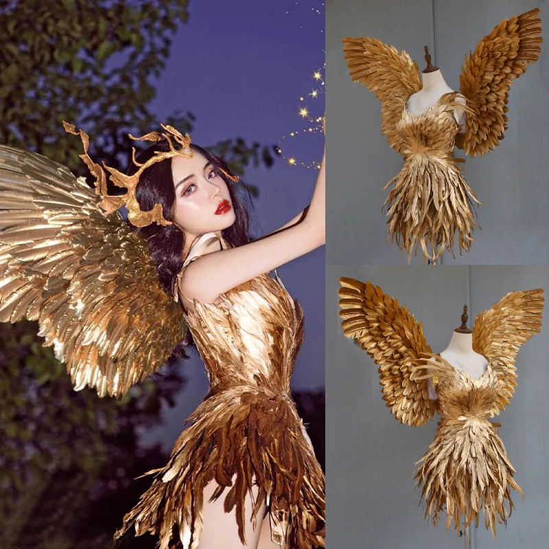 

Customizable Golden Feather Angel Wings Props Popular Heavy Duty Feather Wings Set like Ken Bean, Party & Holiday DIY Decoration