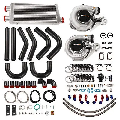 MaXpeedingrods Turbo Intercooler+Piping BOV Fuel Oil Line Kit T3 T4 T04E Universal Turbocharger For 3.0L-5.0L Engine