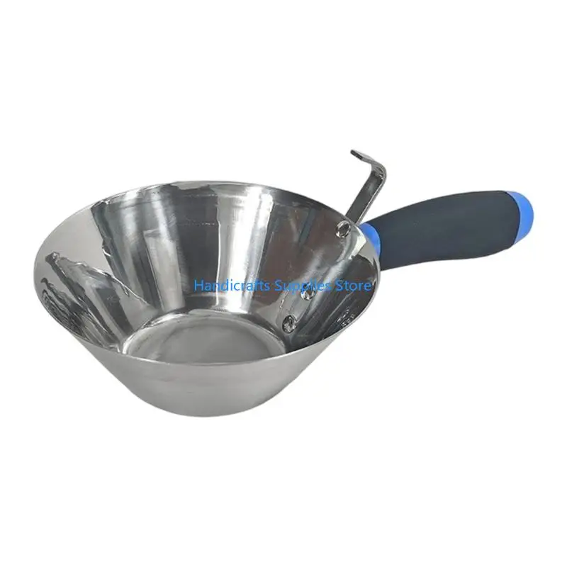 R1WA Large Capacity 18cm Mirror Polished Stainless Steel Cement Gypsum Plaster Container With Nonslip Grip And Storage Hook