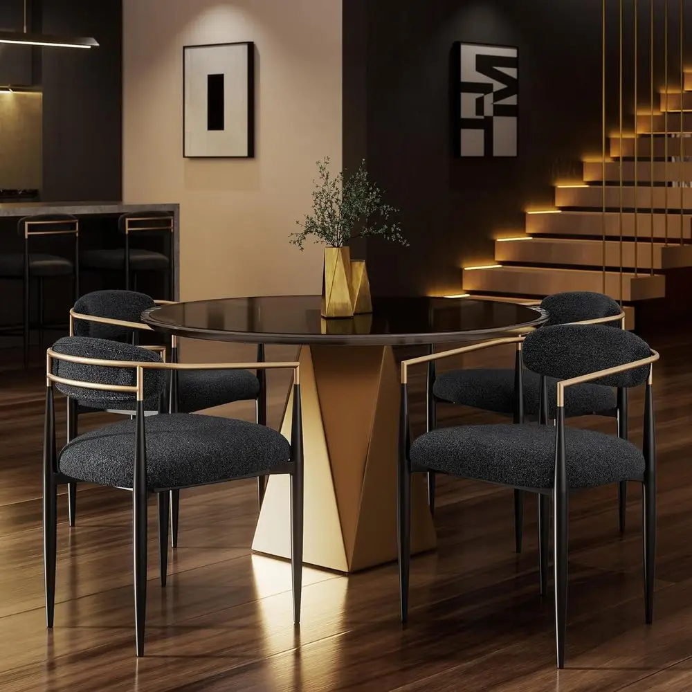 

Upholstered Dining Chairs Set of 4 with Gold Arms and Metal Legs for Kitchen, Living Room, and Restaurant