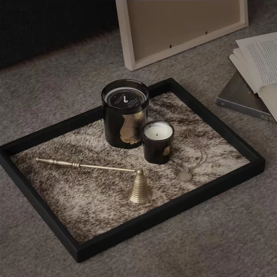 

Modern Art Rectangular Solid Wood Horsehair Tray for Living Home Storage Tray Living Home Hotel Party Supplies Decorations