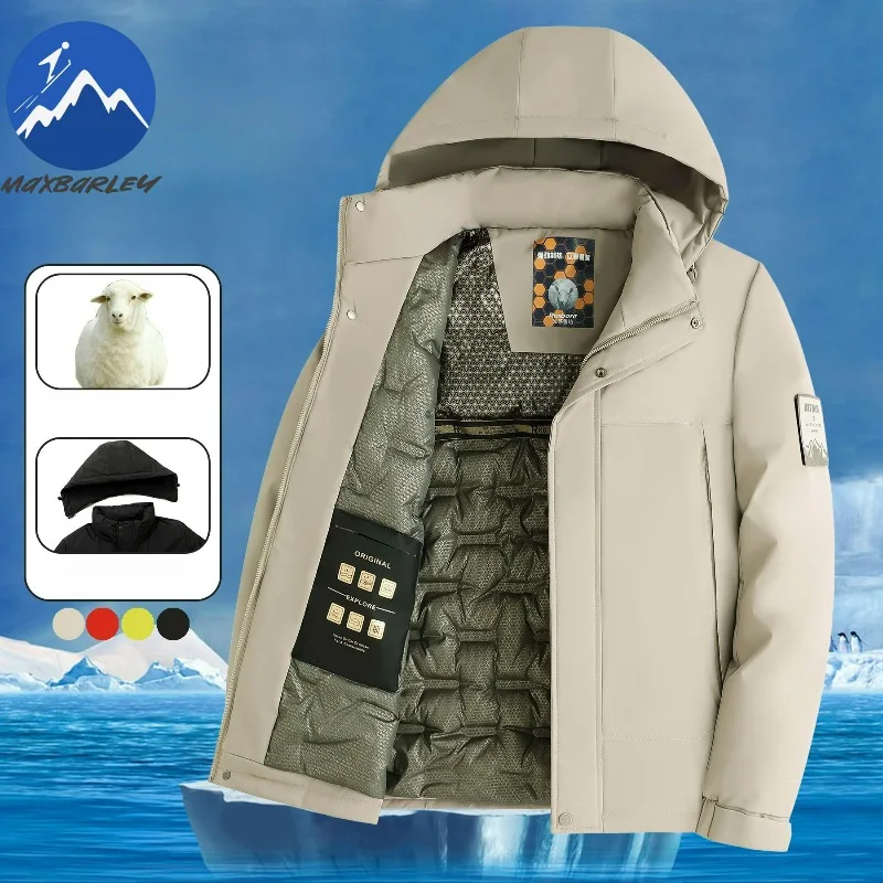 Maxbarley 2026 Winter Parka Men Fashion Waterproof Graphene Warm Cotton-Padded Jacket Casual Ski Hiking Windbreaker Hooded Coat