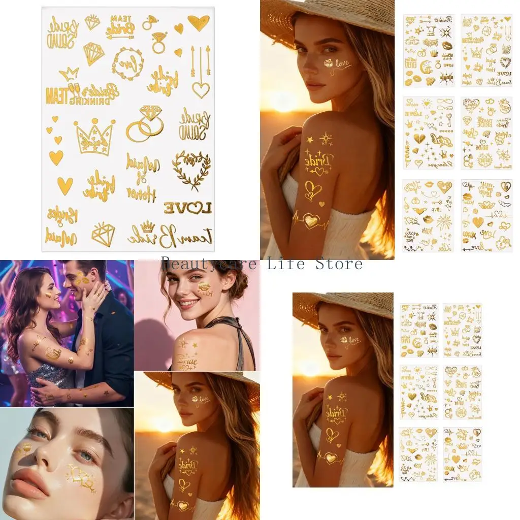 652C Shimmering Metal Finish Valentine Lip Art Temporary Decal Water Resistant Stickers Safe For Kids Adults Body Decoration