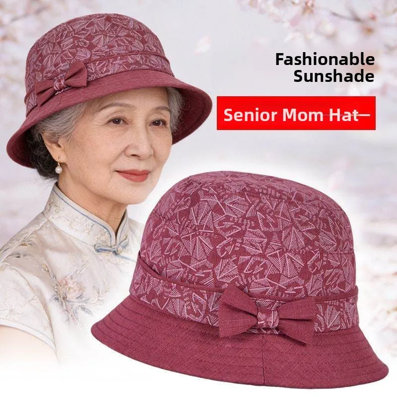 Spring Autumn Cotton Fisherman Hat Short Brim Sunshade for Middle-Aged And Elderly Women Adjustable round Top Foldable Cap