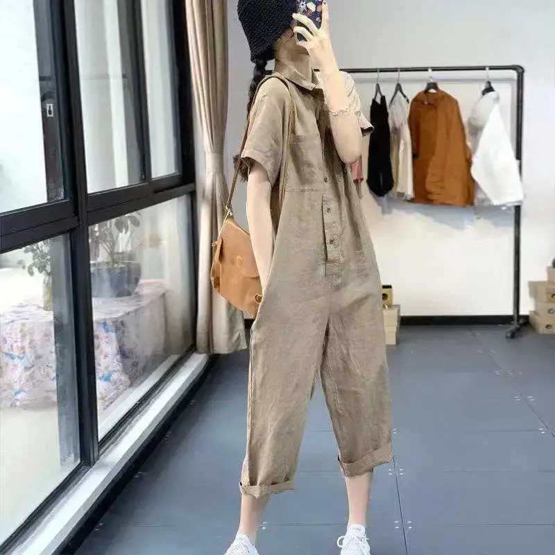 

Summer Loose Casual Collar Short Sleeve Jumpsuit Women's Japanese Style