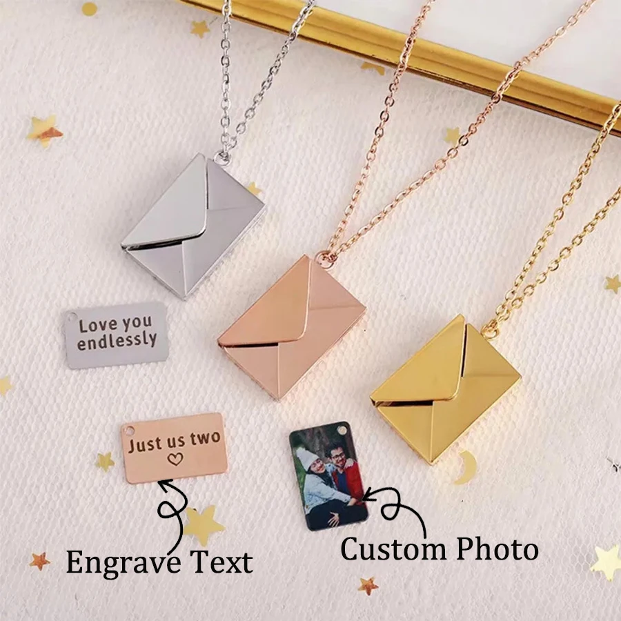 

Acheerup Personalized Engrave Colorful Photo Envelope Necklace for Women Stainless Steel Custom Text Chain Jewelry Couple Gifts