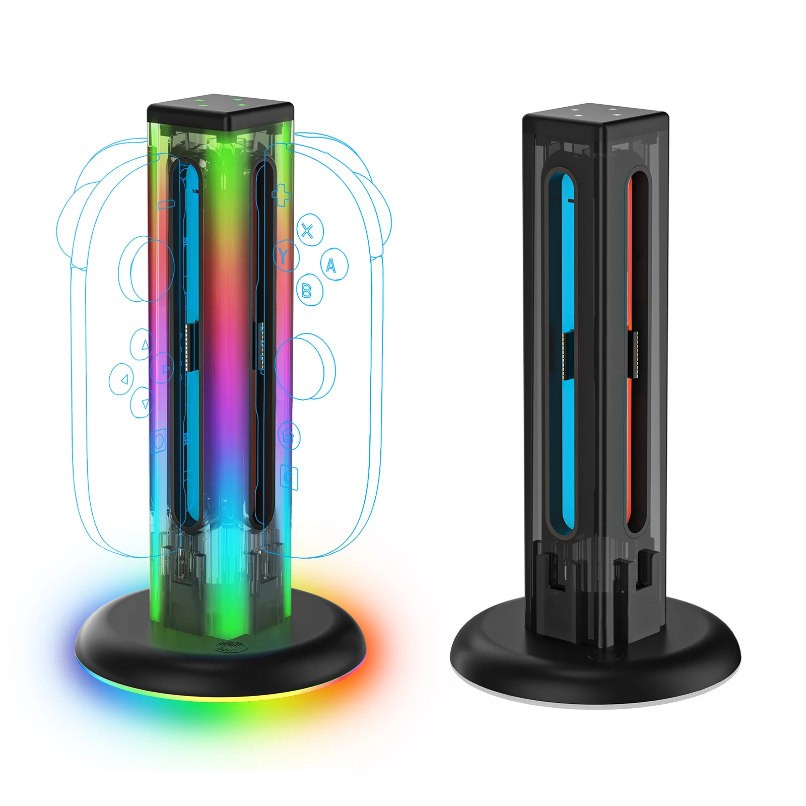 Universal 4 in 1 Charging Dock JYS-NS2318 for Switch&Switch 2 with 5 LED Dazzling Lights and Fingerprint Touch Function