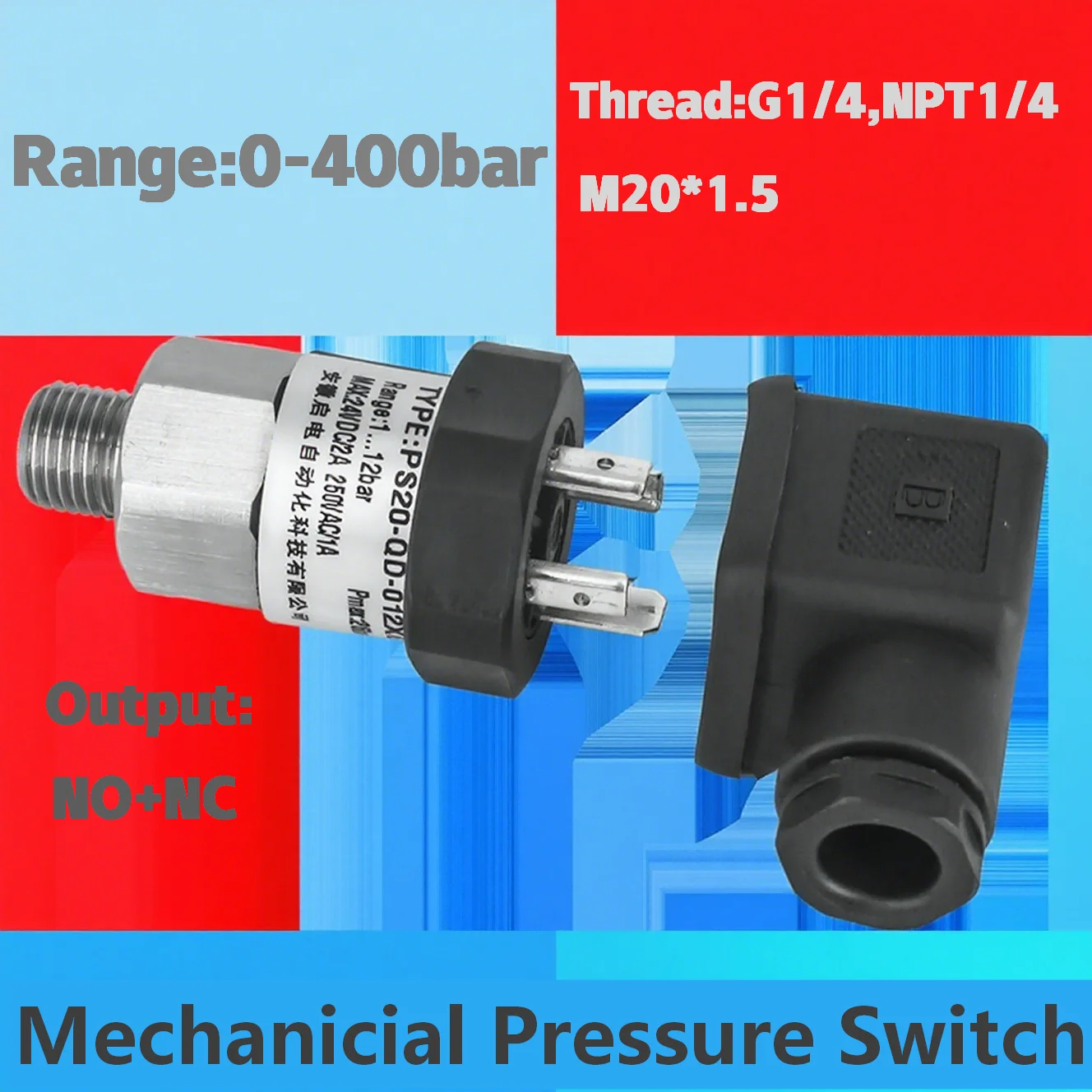 

Механический переключатель давления 20-200 бар, 5-50 бар, 0-10 бар, поршневой тип, диафрагма из нержавеющей стали, регулируемый контроль давления G1/4
