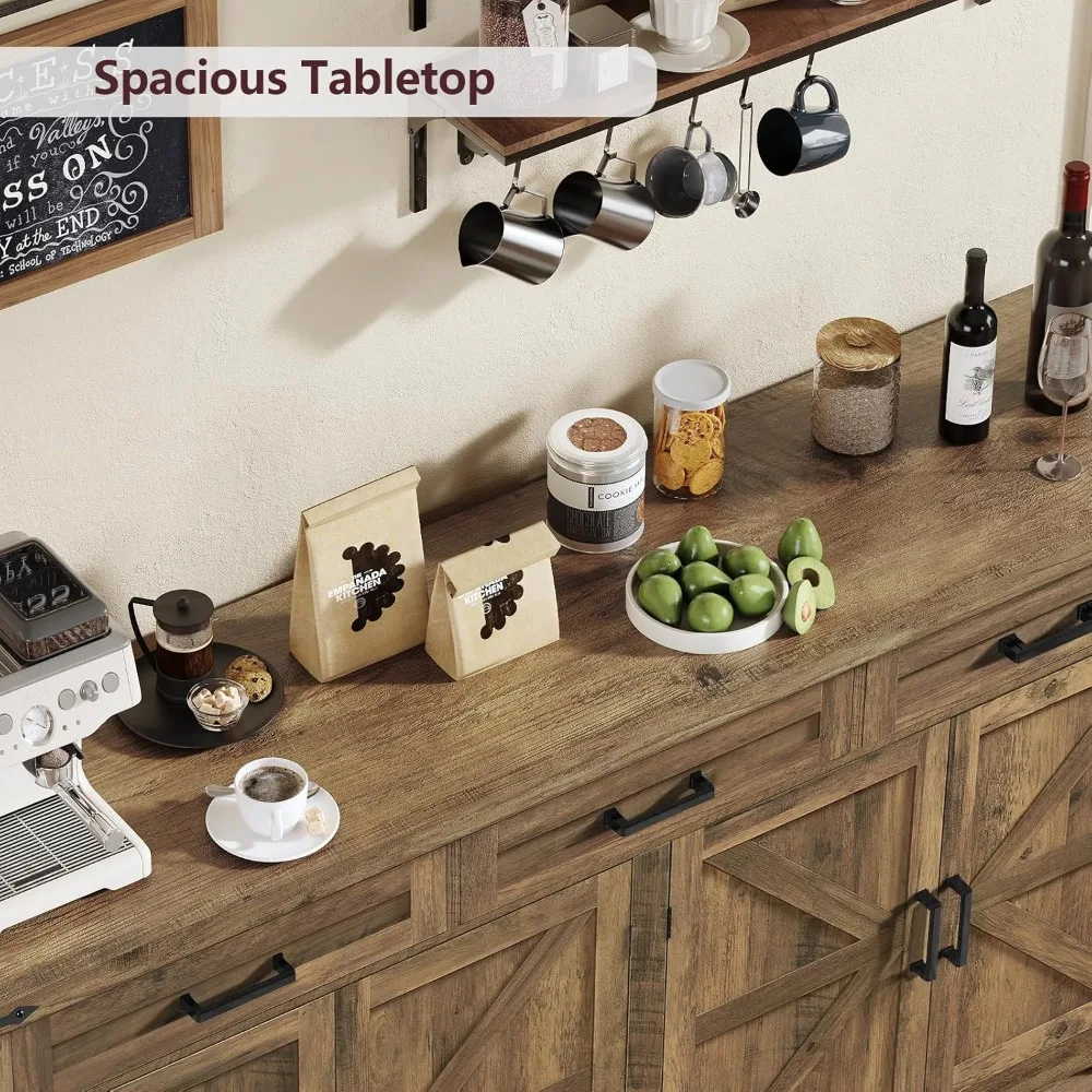 63" Large Buffet Cabinet with 4 Doors and 3 Drawers, Farmhouse Buffet Sideboard Cabinet with Storage, Coffee Bar Wine Bar for L