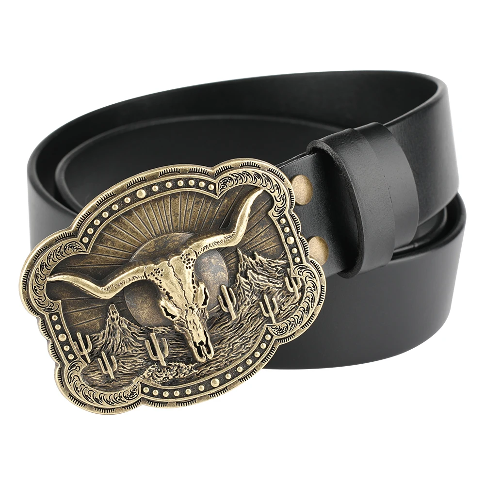 

Cowhead Buckle Cowskin Genuine Leather Belt Cowboy