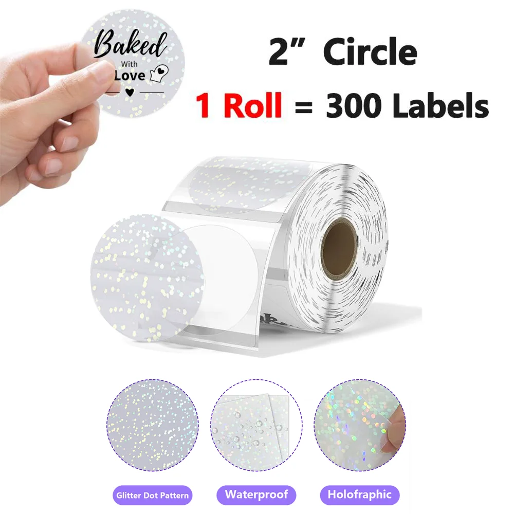300pcs Clear Thermal Labels Roll Compatible for most 4x6 Label Printers - Self-Adhesive Removable Vinyl Stickers 2inch Round