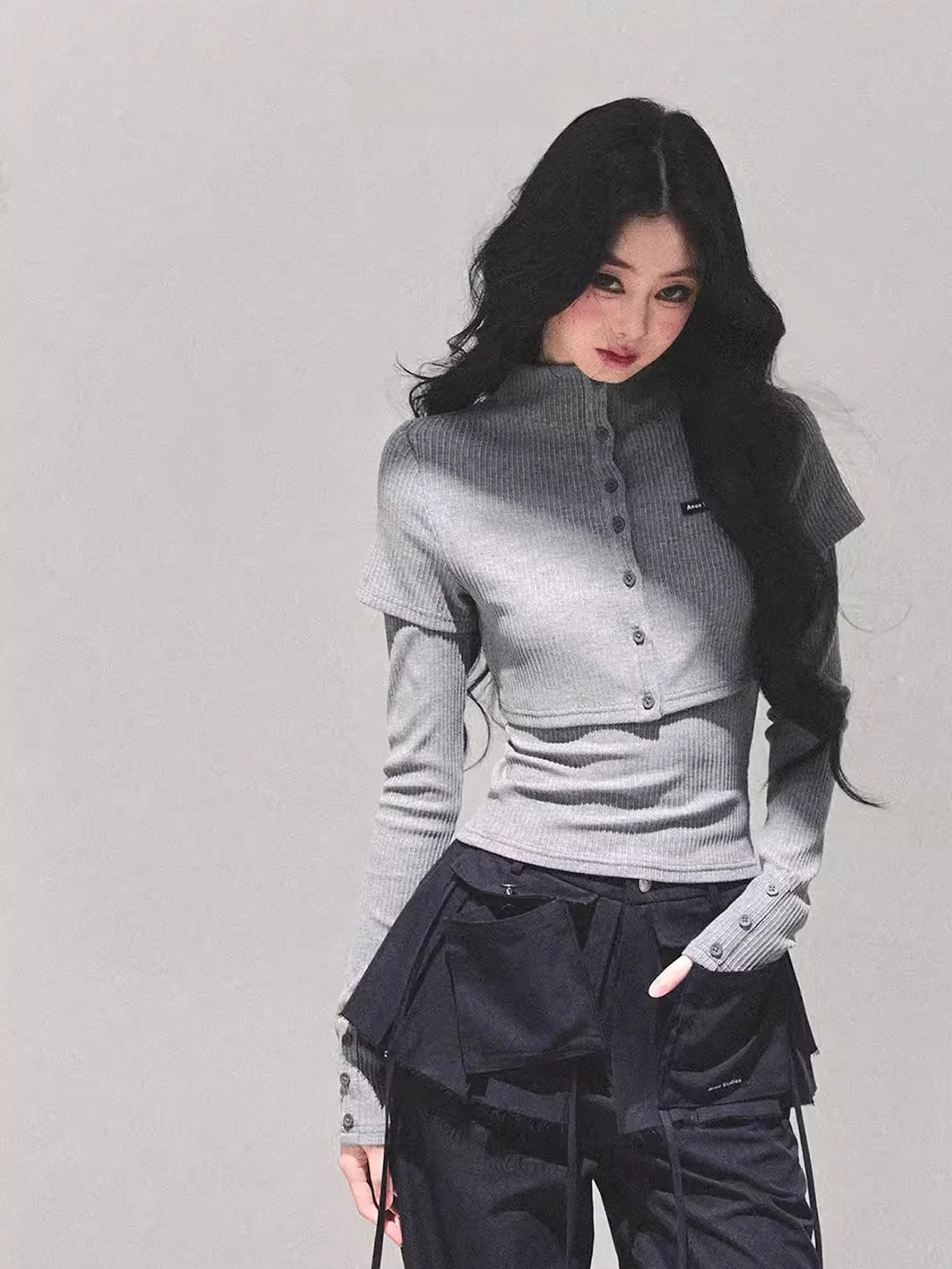 

AOMALM Мягкий вязаный комплект из двух предметов: женская футболка с длинным рукавом в американском стиле и топ, модный осенний дизайн