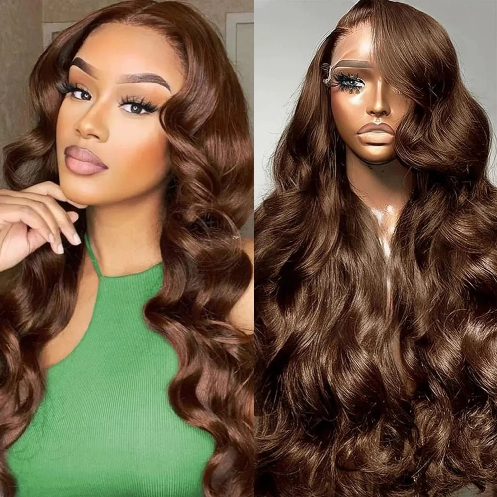 

Парик с кружевной передней частью 13x4, шоколадно-коричневый, плотность 180, прямой, с HD-кружевом, коричневый парик с предварительно вычесанной линией роста волос для женщин, без клея