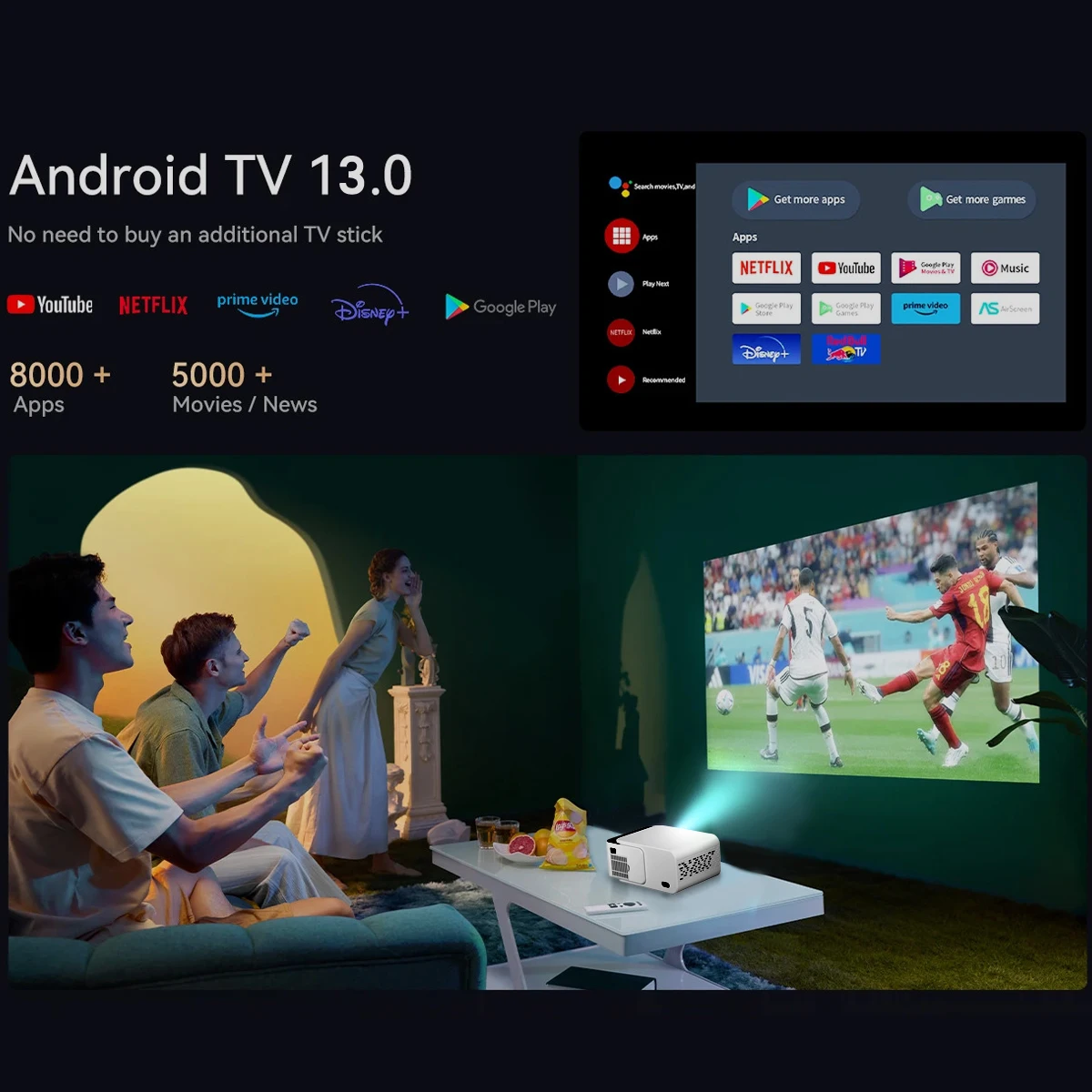 Projecteur LED extérieur intelligent haute définition T5 mini projecteur bureau commercial home cinéma portable