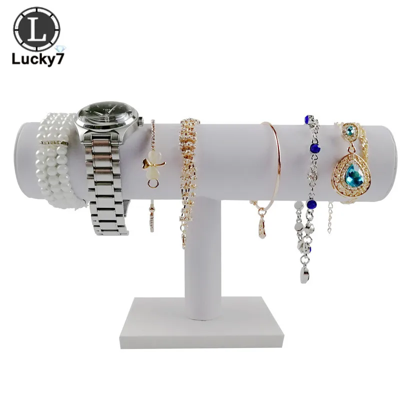 White PU Leather Bracelet Chain Watch T-Bar Rack Jewelry Hard Display Stand Holder Jewelry Organizer Hard Display Stand