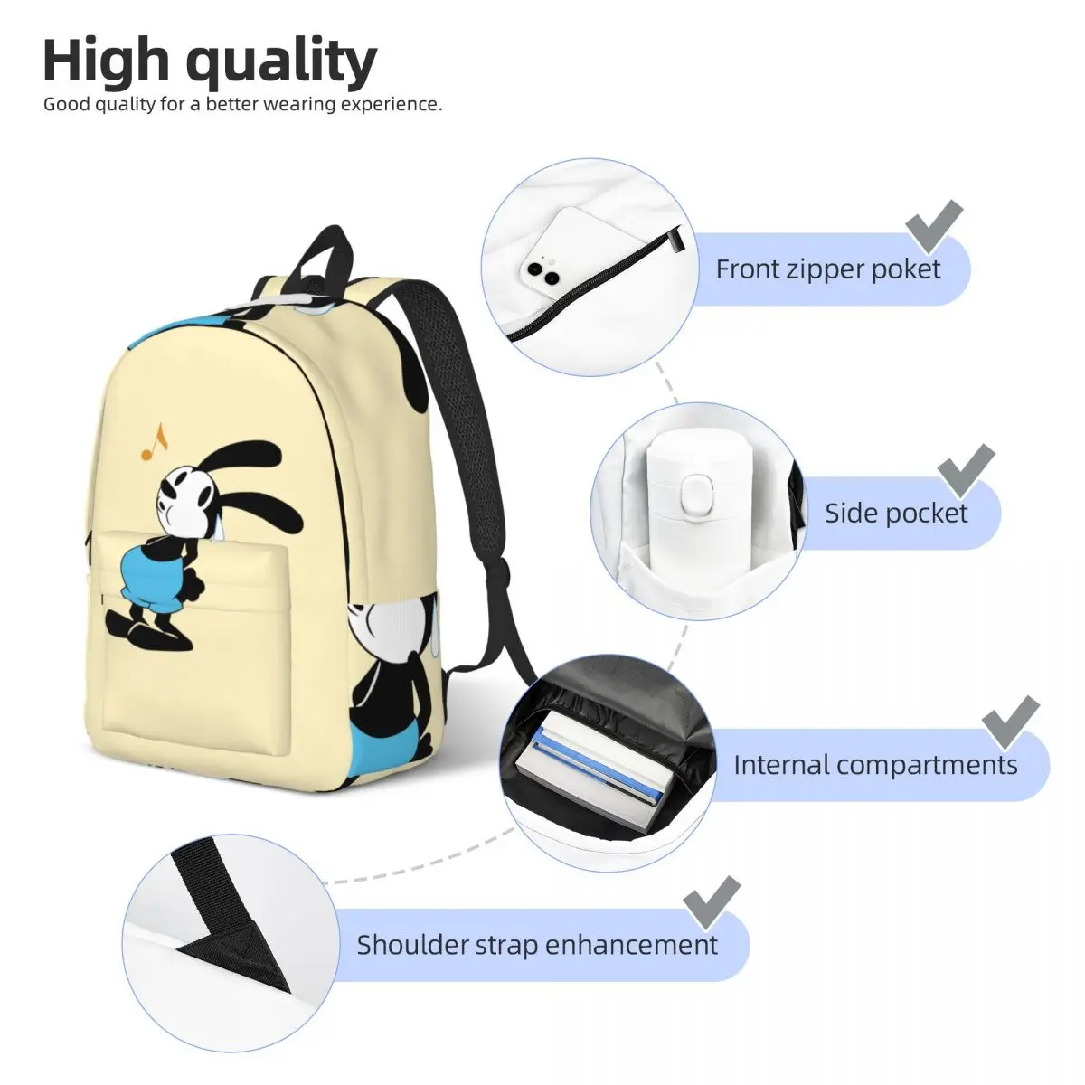 Nervous Oswald Student Backpack School Bag Hiking Travel Daypack for Boys Girls Bookbag Shoulder Bags