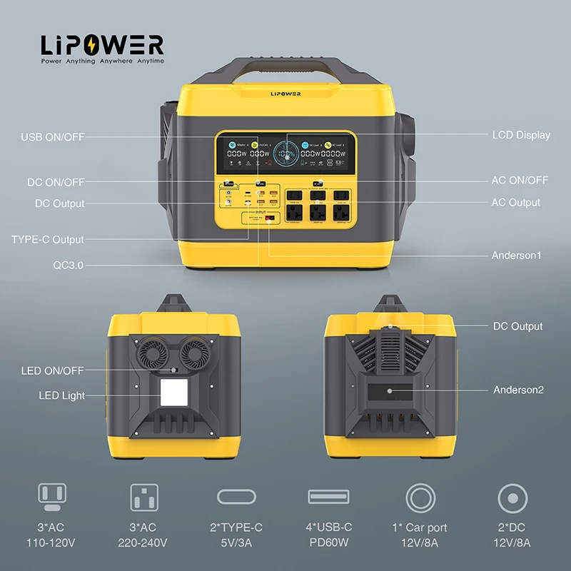 Lipower 3000W 2880wh Outdoor Power Station Solar Charging Portable Power Station for Camping