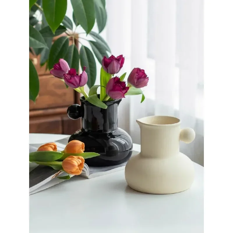 

Southern Cross, French Milk Pot Ceramic Vase ins Style Living Room Dining Table Flower Arrangement High-end Decoration