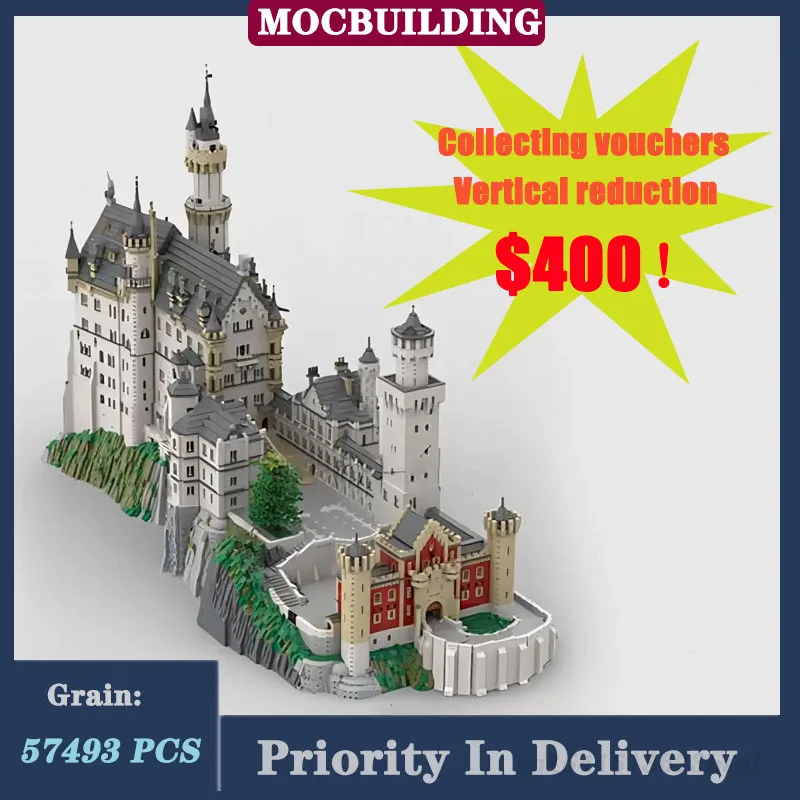 MOC City Architecture Street View Neuschwanstein Castle Set Model Building Block Assembly White Castle Collection Toy Gifts