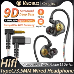 New 9D Super Bass In Ear Headphone Wire-Controlled With Mic 3.5MM AUX/Type-C Digital Chip Headset For iPhone 15 Android Samsung