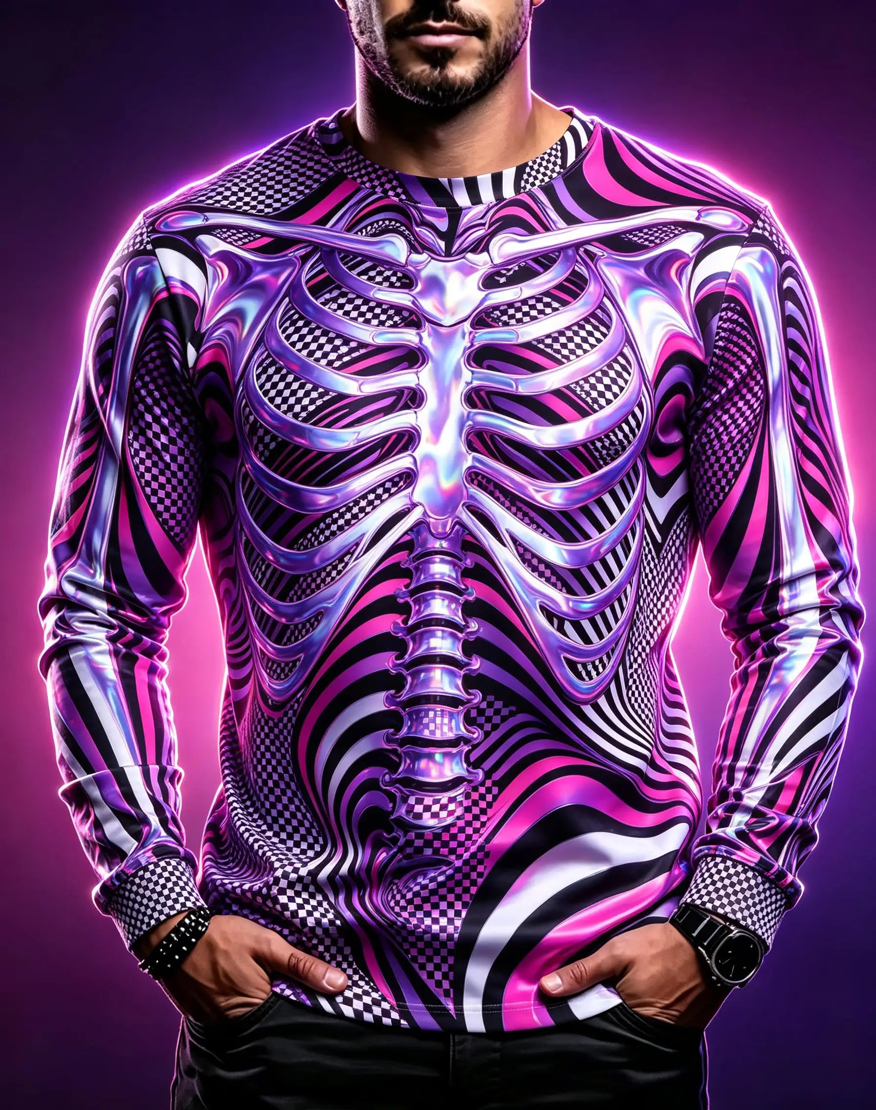 Men Optical Illusion Long Sleeve Tee, Psychedelic Swirl Stripe Abstract Wave Full Print Street Casual Shirt
