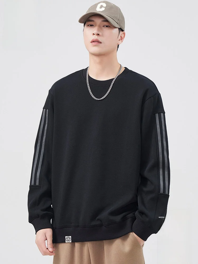 

PaulFrank round Ne Sweatirt Men's Loose Long Sve Patchwork Stripe Pattern Comfortable Cotton Polyester Blend Casual Top