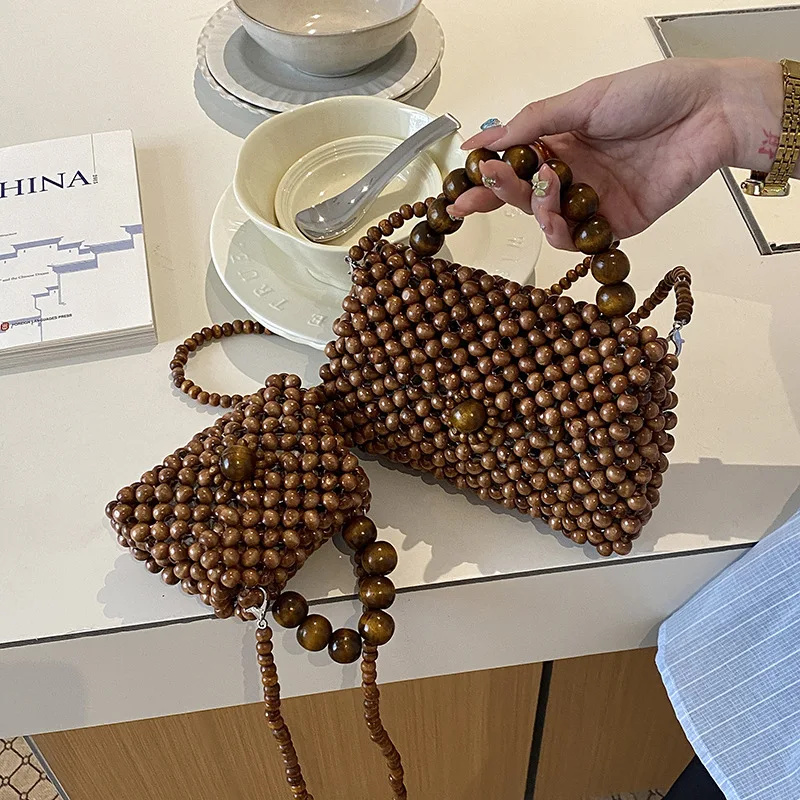 

Handmade Beading Women Handbags Hollow Woven Shoulder Bag Small Knitting Evening Bags for Women Party Wedding Clutch Flap Purses