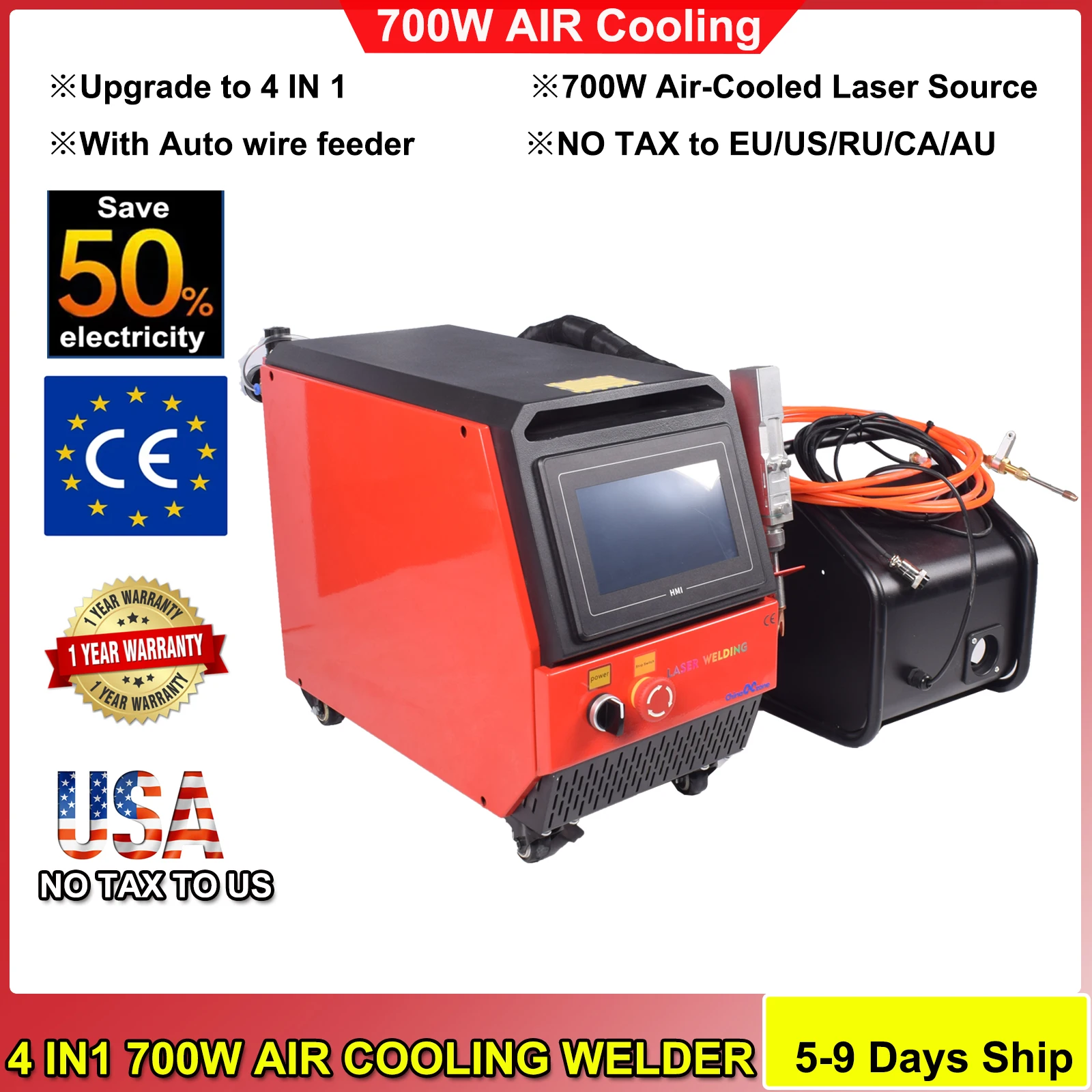 Portable 700W 4 in 1 Fiber Laser Welding Machine Air-Cooled Rust Remover Handheld Laser Welder Machine Cleaning US Ship