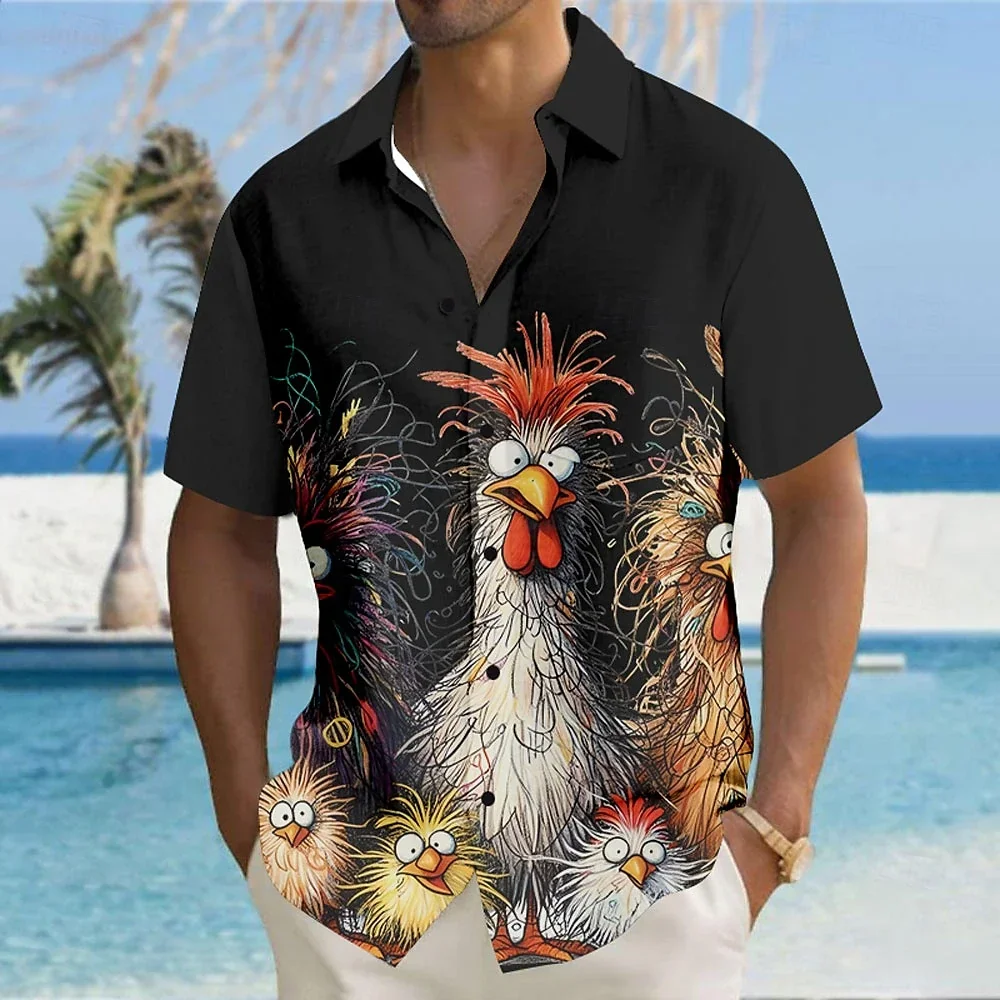 

Summer Shirt For Men 3D Funny Chicken Casual Short Sleeve Tops Daily Large OverSize Loose Breathable Men's Clothing