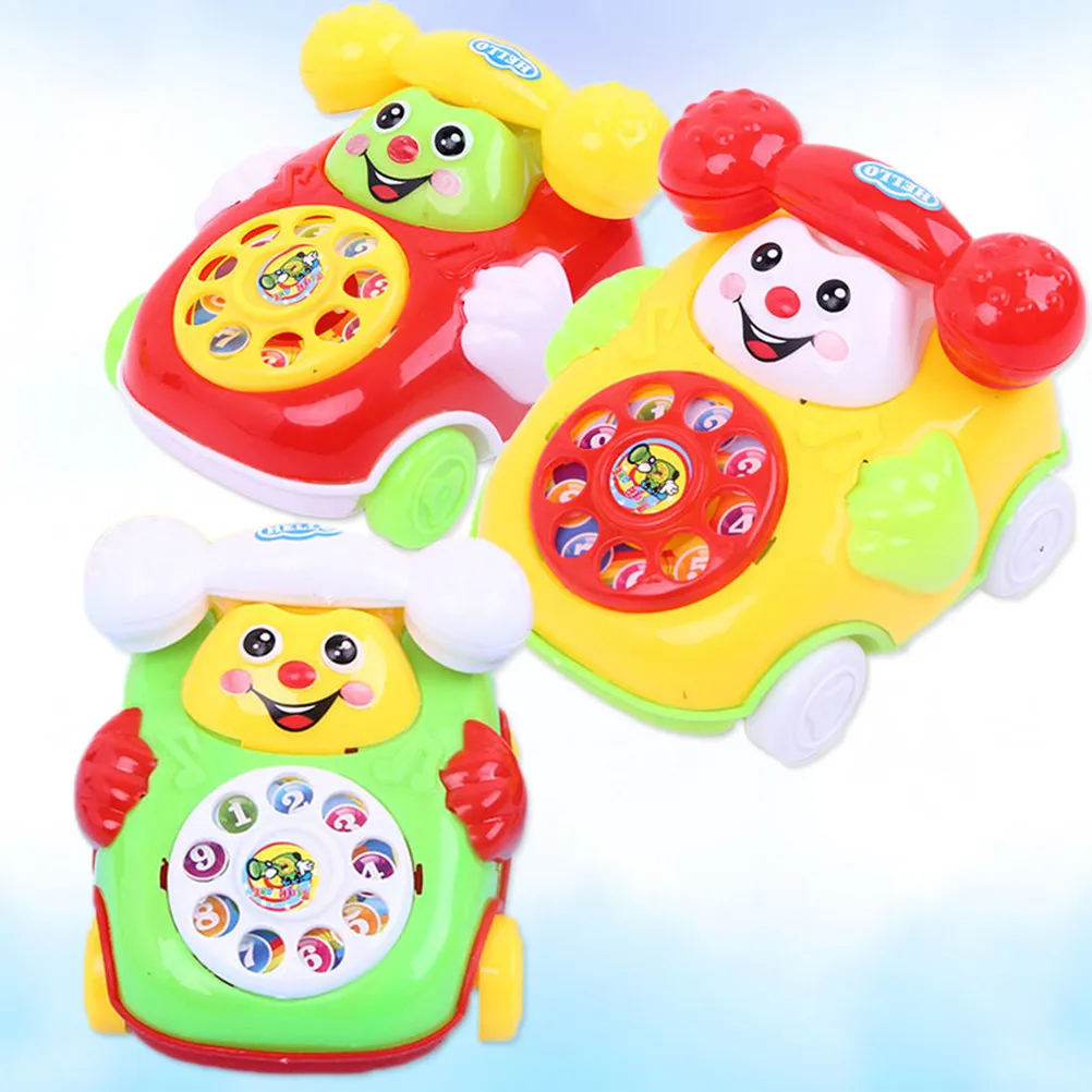 2Pcs Cartoon Educational Telephone Kid Learning Gift Bright Color Pull Line Running Phone Early Development for Kids Above 3