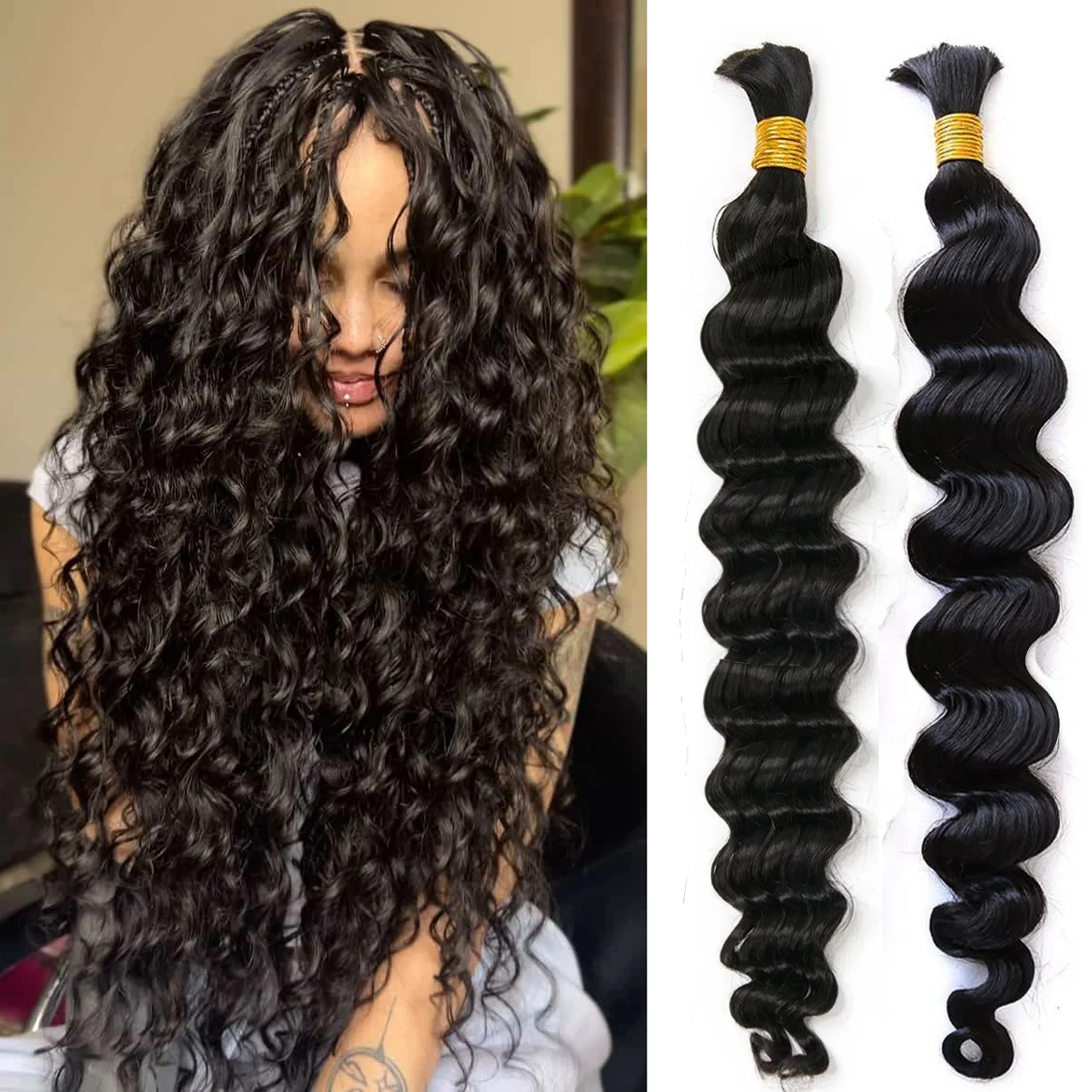 20 Inch Deep Wave Human Hair Extensions for Boho Braids 100g Bundle Honey Blonde Human Braiding Hair for Boho Braids 2 Bundles  main image 2