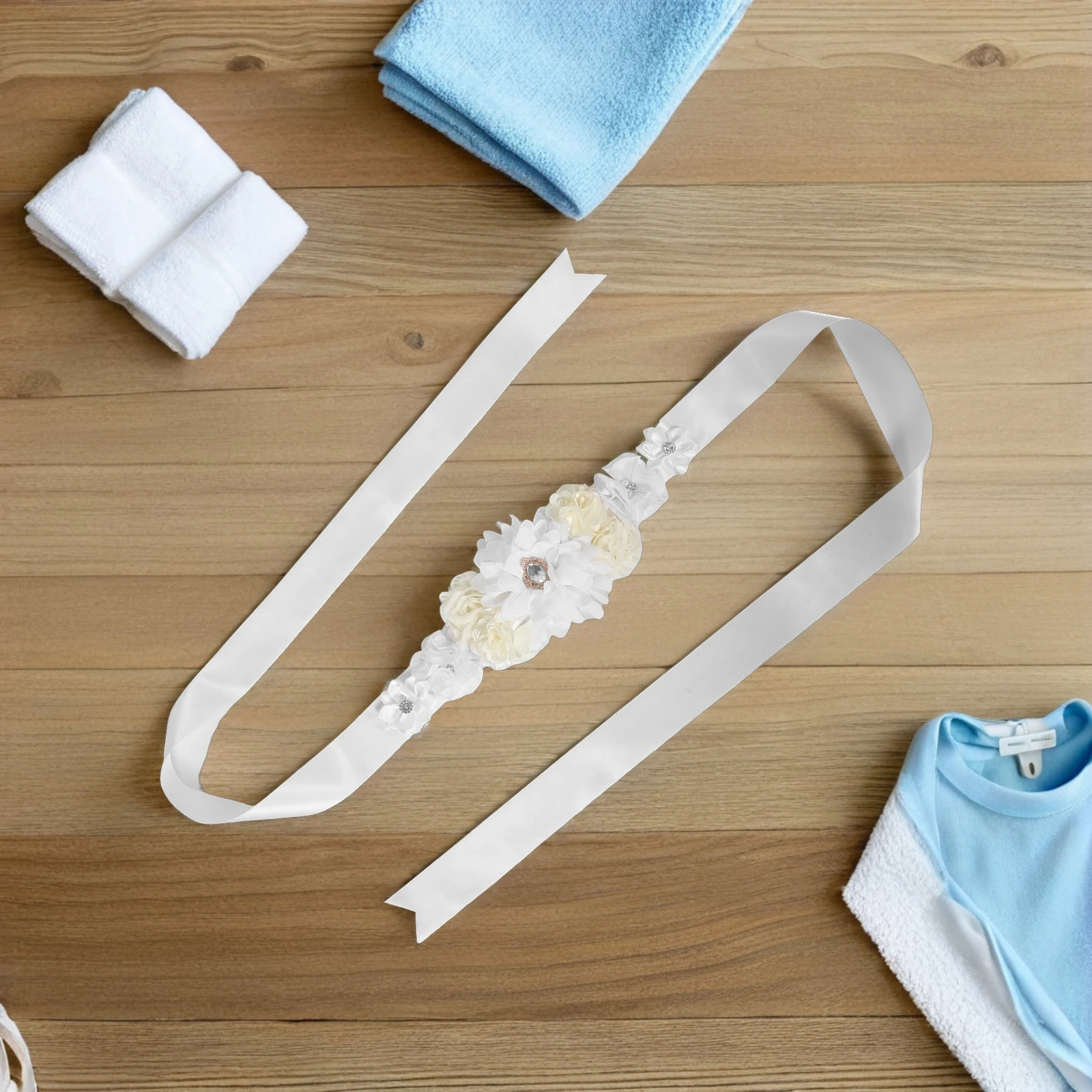 

Maternity Floral White Ribbon Vintage Butterfly Theme Belly Sash Shower Wedding Bridal Belly Band Belt For Pregnant Women