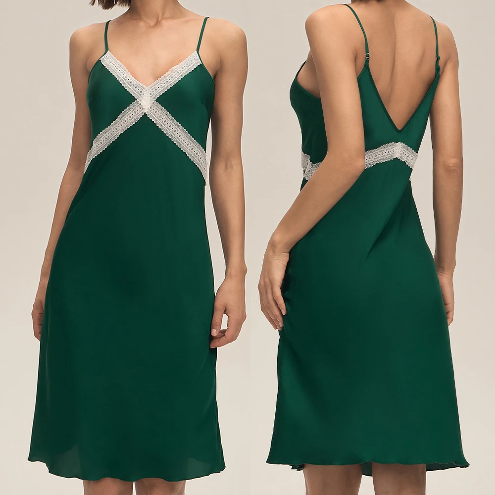 

Summer New Ladies Nightgown Chemise Sleepwear Sexy Lace Backless Nightdress Intimate Lingerie Silky Satin Homewear Loungewear