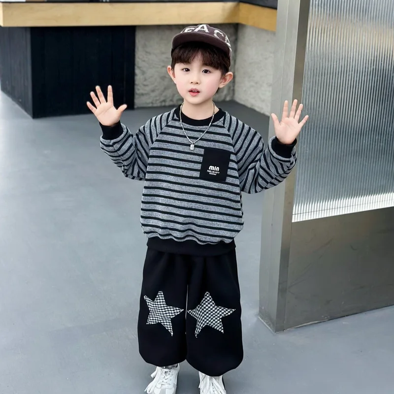 tenue-d'automne-de-style-coreen-pour-garcons-sweat-shirt-raye-et-pantalon-ensemble-2-pieces-vetements-de-sport-decontractes-costume-elegant-et-tendance
