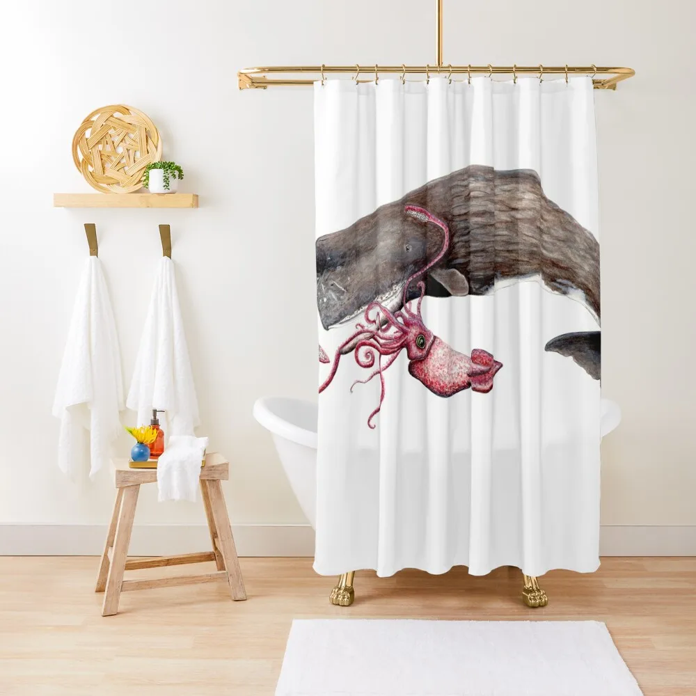 

Sperm whale and squid battle Shower Curtain Bathtub Window Accessories For Shower And Services Cover Curtain