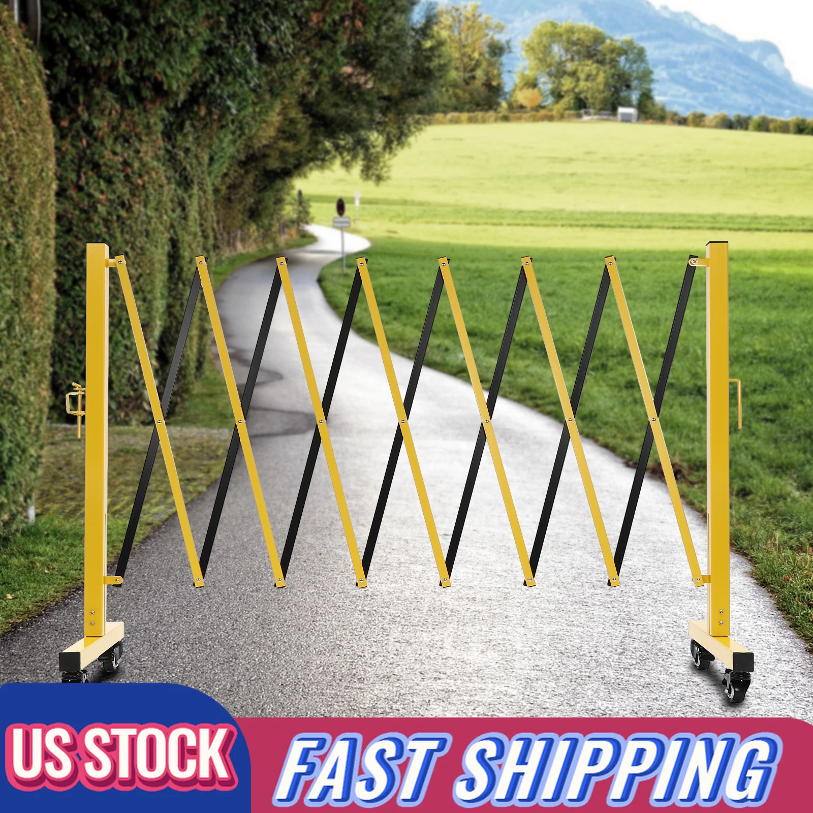 

Expandable Mobile Barrier Gate 3.5m Adjustable Iron-Aluminum Traffic Fence with Lockable Casters & PVC Coating (Yellow/Black)​​