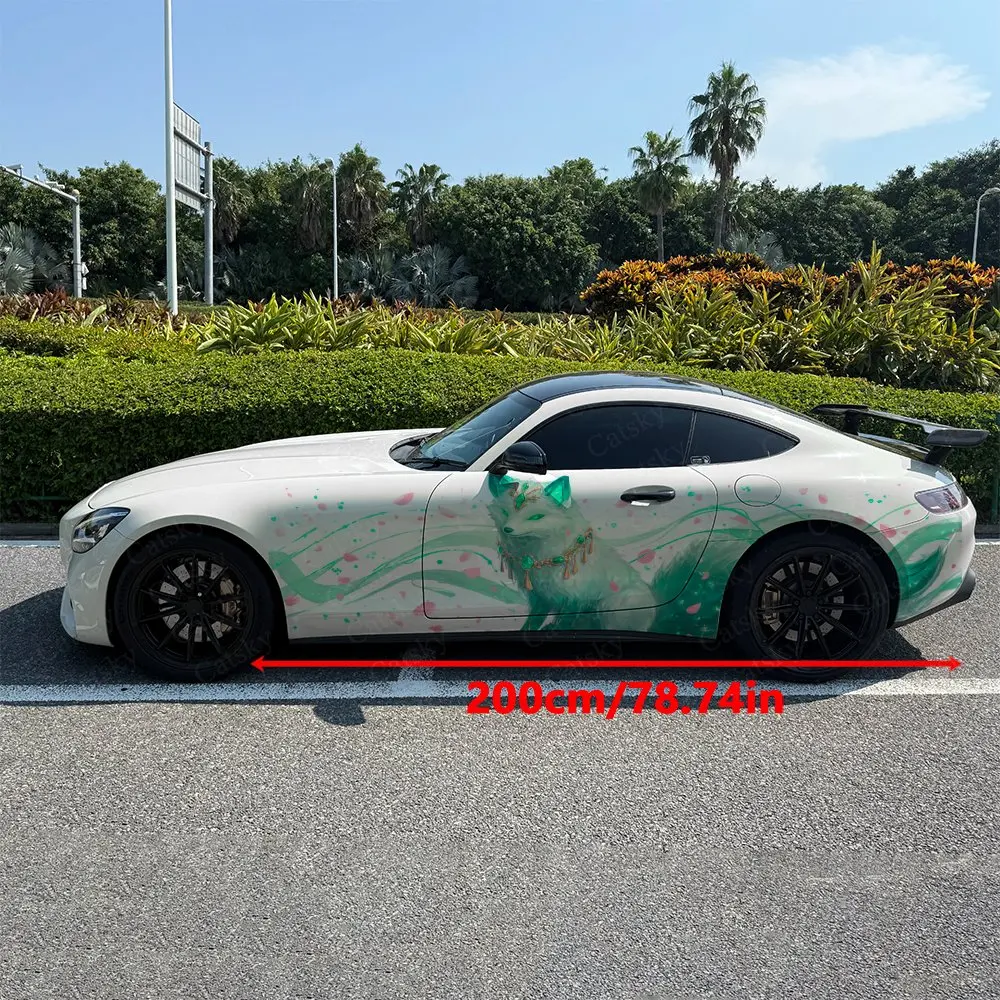 2pcs Emerald Stream Spirit Fox Car Side Wraps, Self-Adhesive PVC Waterproof & Scratch-Resistant Stickers, Car Accessory Gift