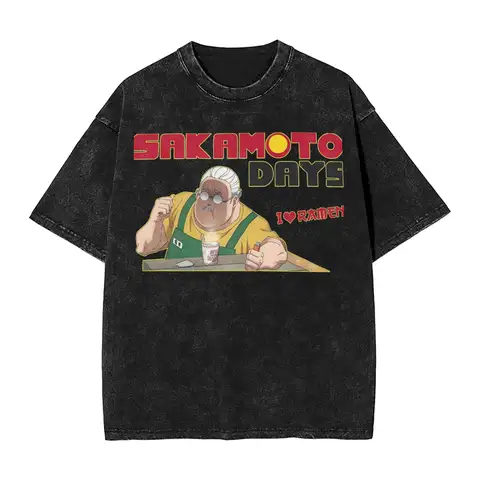 참신 Sakamoto Days I Love Ramen 티셔츠 남성용 O 넥 100% 코튼 워시 티셔츠 Sakamoto Days 반소매 티셔츠 탑
