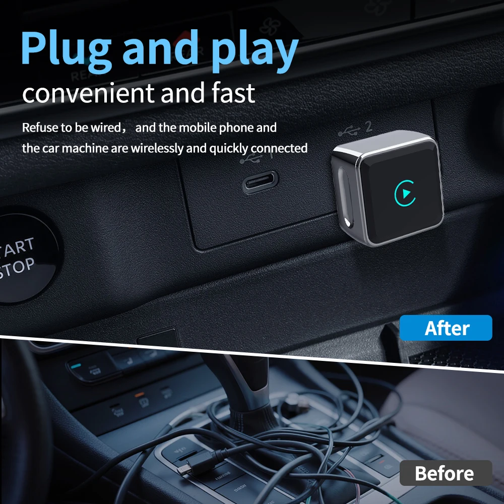 Mini adattatore wireless Carplay Android Auto 2025, Plug & Play adatto a auto dal 2016 e IPhone IOS 10+ e Android 11+,2 in 1 - K6 MINI