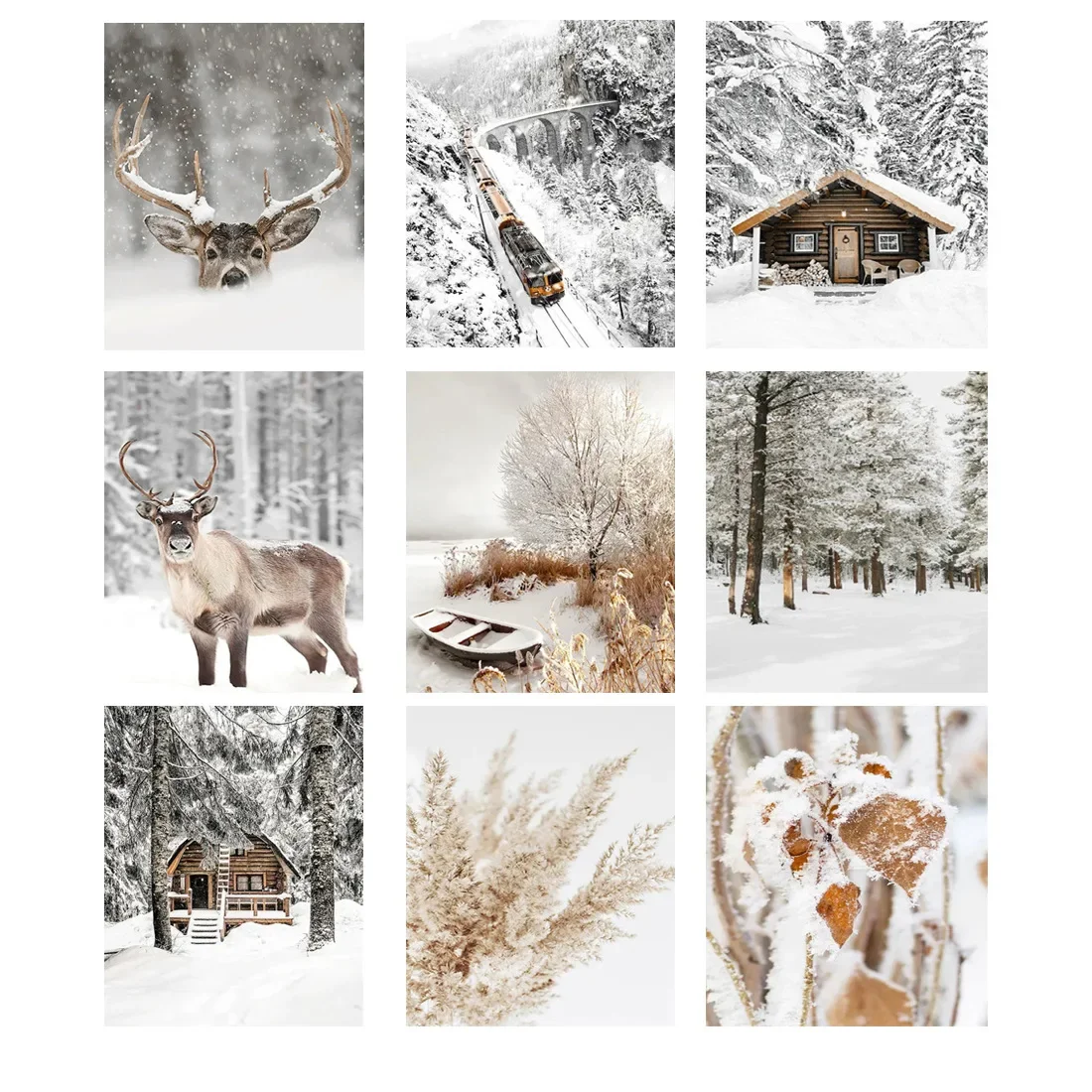 Nordic living room decorative painting modern simple winter snow scene elk plant canvas painting core frameless