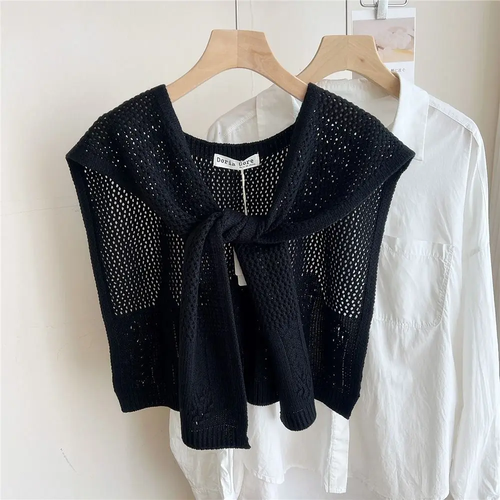 

Trendy Multicolor Knitted Shawl Hollow Thin Outerwear Knitting Outfit Shawl Lengthen Widen Slimming Fake Collar Spring Auttumn