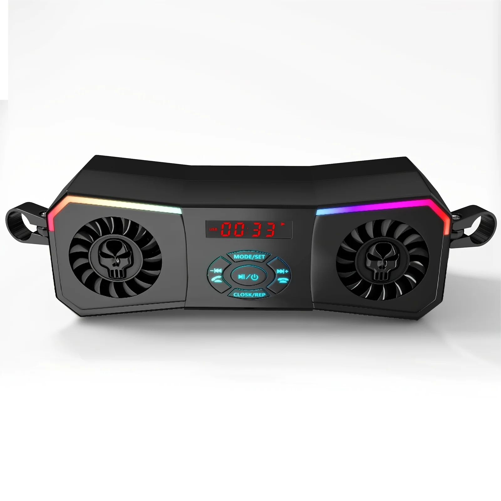 Motorcycle Speakers Wireless Stereo Audio System 12V Handlebar Mount MP3 Player AUX-in USB FM Radio No Charging Function Without