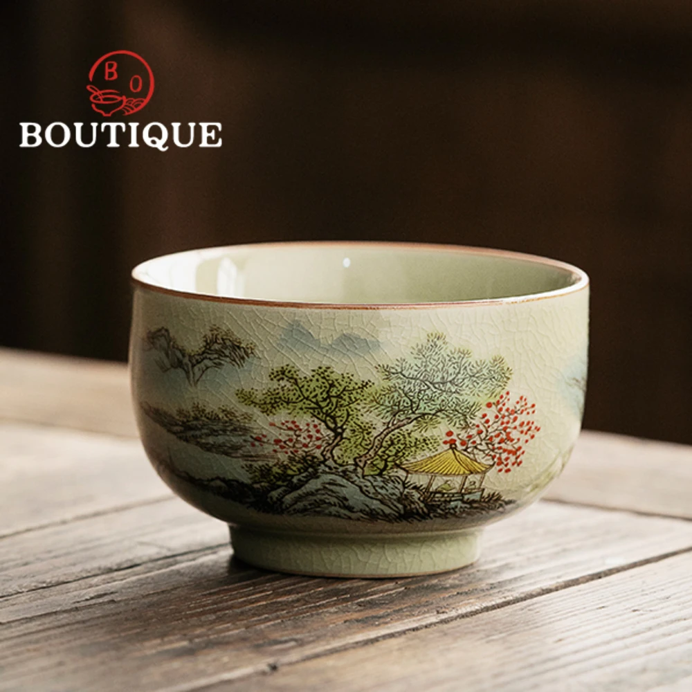 135ml Jingdezhen Old Pottery Clay Teacup Aesthetic Ru Porcelain Smelling Cup Green Tea Bowl Household Chinese Tea Set Decoration